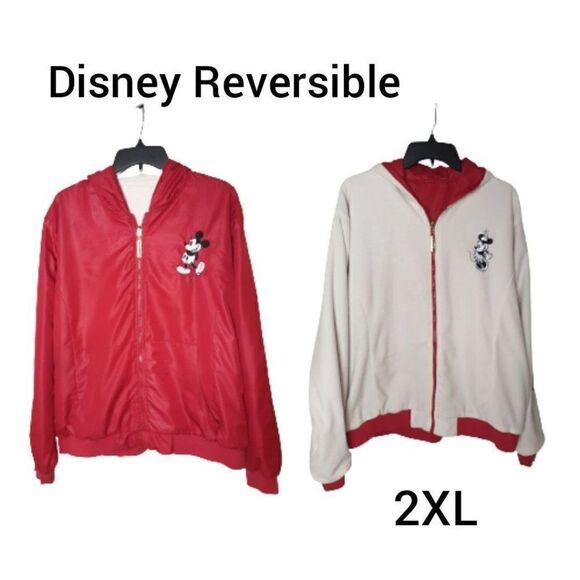 Disney Women's Jacket Mickey Mouse Minnie Mouse Reversible Hooded Jacket 2XL - Picture 1 of 10